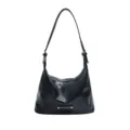 Black PU leather underarm shoulder bag for women, stylish minimalist hobo handbag daily wear. - Black