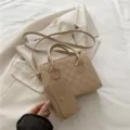 Beige quilted crossbody handbag with top handle, small pouch and gold hardware for women. - Khaki