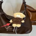 Brown underarm shoulder bag with cute knitted bear pendant for women autumn fashion style - Single Pendant Only