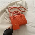 Orange Quilted Crossbody Bag with Small Pouch Chic PU Leather Handbag for Women Casual - Orange