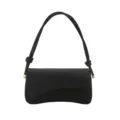 Schicke schwarze Schultertasche für Damen, trendiges Design mit Klappe und knotenverzierter Gurt. - Schwarz