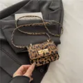 Mini leopard print quilted chain shoulder bag with gold turn-lock closure stylish - Tan