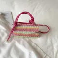 Borsa A Tracolla Tessuta Colorata Manico Rosa Borsa A Spalla Chic Moda Estate Borsa - Rosso rosa