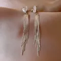 Silver heart crystal rhinestone long fringe tassel drop earrings elegant fashion jewelry - Long Tassel (200#)
