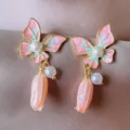 French sweet butterfly pearl drop earrings, elegant floral design fashion jewelry for women. - Butterfly Flower (194#)