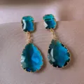 Elegant blue crystal teardrop earrings, gold-tone drop design, stylish fashion jewelry for women. - Gemstone Pendant (198#)