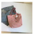 Bolso tote de lona a rayas rojo y blanco bolso de hombro informal gran bolsa de compras - Con Ornamento / Rojo