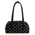 Schöne schwarz-weiße gepunktete Kissenhandtasche mit Doppelgriffen, modische Damentasche. - Ohne Anhänger / Schwarz