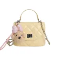 Stylish yellow quilted women's handbag with chain strap and cute bear pendant main view - Yellow with Pendant