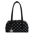 Black polka dot shoulder bag, cute pillow handbag with star pendant, daily casual purse. - With Pendant / Black