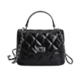 Black quilted chain shoulder bag for women, elegant chic crossbody PU leather handbag. - Black