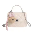 Elegant quilted women shoulder bag with cute bear pendant, stylish chain crossbody bag beige. - White With Pendant