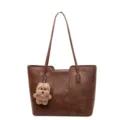 Vintage braune PU Leder Tote Bag Damen grosse Kapazitaet Umhaengetasche mit Baerchen - Nur Einzelbeutel / Braun