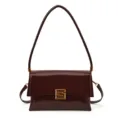Dunkelbraune Wachsöl-Leder-Schultertasche, elegante kleine quadratische Tasche mit Metall-S-Schloss. - Rot