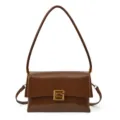 Braune Wachsleder Umhängetasche, elegante Damen Achseltasche mit goldenem Verschluss. - Hellbraun