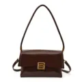 Borsa a tracolla in morbida pelle cerata lucida, elegante borsa da spalla con chiusura in metallo. - Caffè