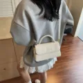 Women small crossbody shoulder bag in beige, stylish autumn winter fashion handbag for ladies. - White