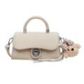 Schicke beige Damen-Umhängetasche mit Drehverschluss und niedlichem Plüsch-Hündchen-Anhänger. - Nur Einzelbeutel / Khaki
