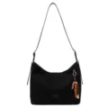 Schwarze Wildleder-Umhängetasche für Damen, lässige Hobo-Tasche mit Perlenanhänger. - Nur Einzelbeutel / Schwarz