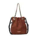 Retromode braune Wildleder Beuteltasche mit Kettengriff und Schultergurt für Damen im Alltag. - S / Braun