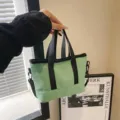 Green canvas crossbody bag, casual mini tote bag with black handles for daily use. - Green