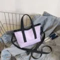 Korean style solid color canvas crossbody bag for women, casual purple small shoulder tote. - Purple