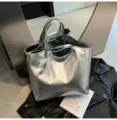 Ασημένια μεταλλική μινιμαλιστική τσάντα shopper μεγάλη χωρητικότητα γυναικεία τσάντα - Ασημί