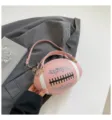 Elegante bolso de hombro rosa con forma de rugby para mujer, bolso de cuero PU de moda. - L / Rosa Claro