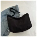 Borsa a tracolla in velluto a coste nera da donna, borsa hobo casual con grande capienza. - Nero