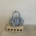 Korean style light blue bowling handbag for women, casual trendy chic small shoulder bag. - Blue
