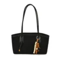 Schwarze Wildleder-Tasche für Damen, stilvolle große Schultertasche mit Perlenanhänger. - Nur Einzelbeutel / Schwarz