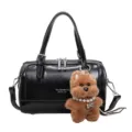 Schwarze Handtasche aus Wachsleder mit süßem Hundemotiv, stilvolle Umhängetasche. - Tasche mit Anhänger / Schwarz