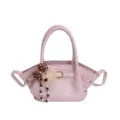 Rosa PU Leder Handtasche mit niedlichem Plueschbaer Anhaenger und brauner Schleife. - Nur Einzelbeutel / Rosa