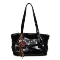 Schwarze Lackleder Tote Tasche Grosse Kapazität Vintage Schultertasche Damen Alltag Tasche - Tasche mit Anhänger / Schwarz