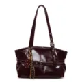 Bordeaux Lackleder Damen Schultertasche Retro Shopper Tasche Freizeit Alltag Handtasche - Tasche mit Anhänger / Burgunderrot