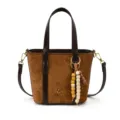 Retro Wildleder Eimer Tasche fuer Damen, stilvolle PU Leder Umhaengetasche mit Anhaenger. - Nur Einzelbeutel / Braun