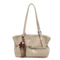 Vintage große Kapazität Damen Shopper Umhängetasche, lässige PU Leder Handtasche Alltag. - Tasche mit Anhänger / Gebrochenes Weiß