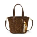 Retro Leo-Print Eimer Tasche Damen, PU Wildleder Patchwork Handtasche mit Griff und Gurt. - Nur Einzelbeutel / Leopardenbraun