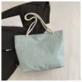 Casual large capacity plaid tote bag for women, stylish single shoulder bag with rope handles. - Green