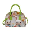 Joli sac bandoulière vert imprimé lapin crochet, sac à main tendance en cuir PU. - L / Lapin