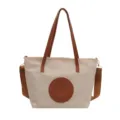 Canvas tote shoulder bag for women, stylish contrast color top-handle handbag for daily use. - White Small