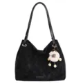 Schwarze matte Shopper Tasche Variante mit Doppelriemen und süßem flauschigen Anhänger. - Nur Einzelbeutel / Schwarz