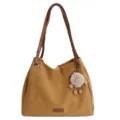 Einfarbige matte Textur grosse Kapazitaet Damentasche Shopper mit Schultergurt und Plueschball. - Nur Einzelbeutel / Gelb