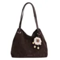 Braune Wildleder-Tragetasche für Damen, grosse Schultertasche und lässige Alltagshandtasche. - Nur Einzelbeutel / Kaffee