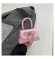 Bolso cruzado mini rosa con lazo de diamantes, bolso de hombro estilo francés chic. - Rosa
