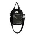 Bolso de lona estilo japonés tipo tote bandolera con bolsillo transparente negro - Negro