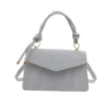 Bolso de mano cuadrado retro gris para mujer, elegante bolso bandolera de cuero PU. - L / Azul