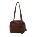 Bolso de hombro de cuero PU marrón bolso estilo retro con colgante de lazo de corazón - Marrón