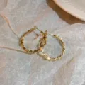 Gold-plated textured hoop earrings, sparkling faceted design, delicate and chic jewelry for women. - 11# Silver Earring Post - Gold