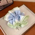 Sweet plaid lace hair scrunchie multi-layer ruffled elastic hair band cute accessory - Blue Plaid Scrunchie (28)